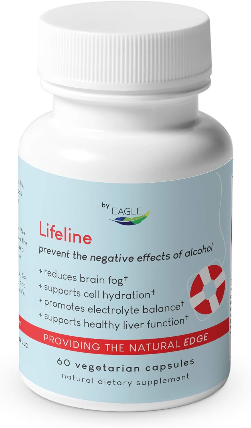 Lifeline Alcohol Hangover Prevention Pills (60 Capsules), Natural Support for Liver Support with DHM, Milk Thistle, and Vitamins