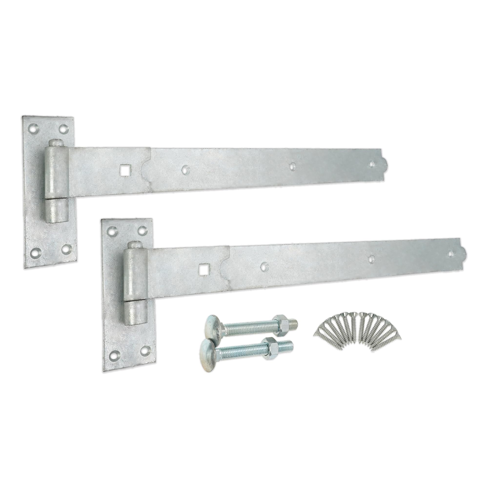 Infinity Decor Pair of 24 inch 600mm Heavy Duty Iron Straight Hook and Band Hinges Weatherproof in Galvanised Zinc for Garden/Shed/Barn or Garage Gates