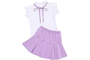 LIONJIE Girl's Skirt Sets 2 Piece Outfit Spring Summer Clothes Peter Pan Collar Tops Ruffle Mini Skirts with Bow 3-12Y