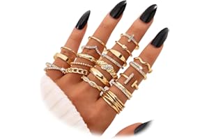 KISS WIFE Golden Silvery Black Kunckle Rings Set for Women, Dainty Simple Trendy Cute Stackable Finger Rings Pack, Perfect for Stacking Layering on Thumb and Knuckle, Mixed Size, Jewelry Gift