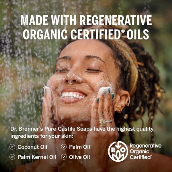 DR. BRONNER’S PURE-CASTILE LIQUID SOAP- MADE WITH REGENERATIVE ORGANIC CERTIFIED OILS- 18-IN-1 USES FOR FACE, BODY, HAND, HAIR, LAUNDRY & MORE- VEGAN, NON-GMO- BODY WASH- PEPPERMINT,32OZ
