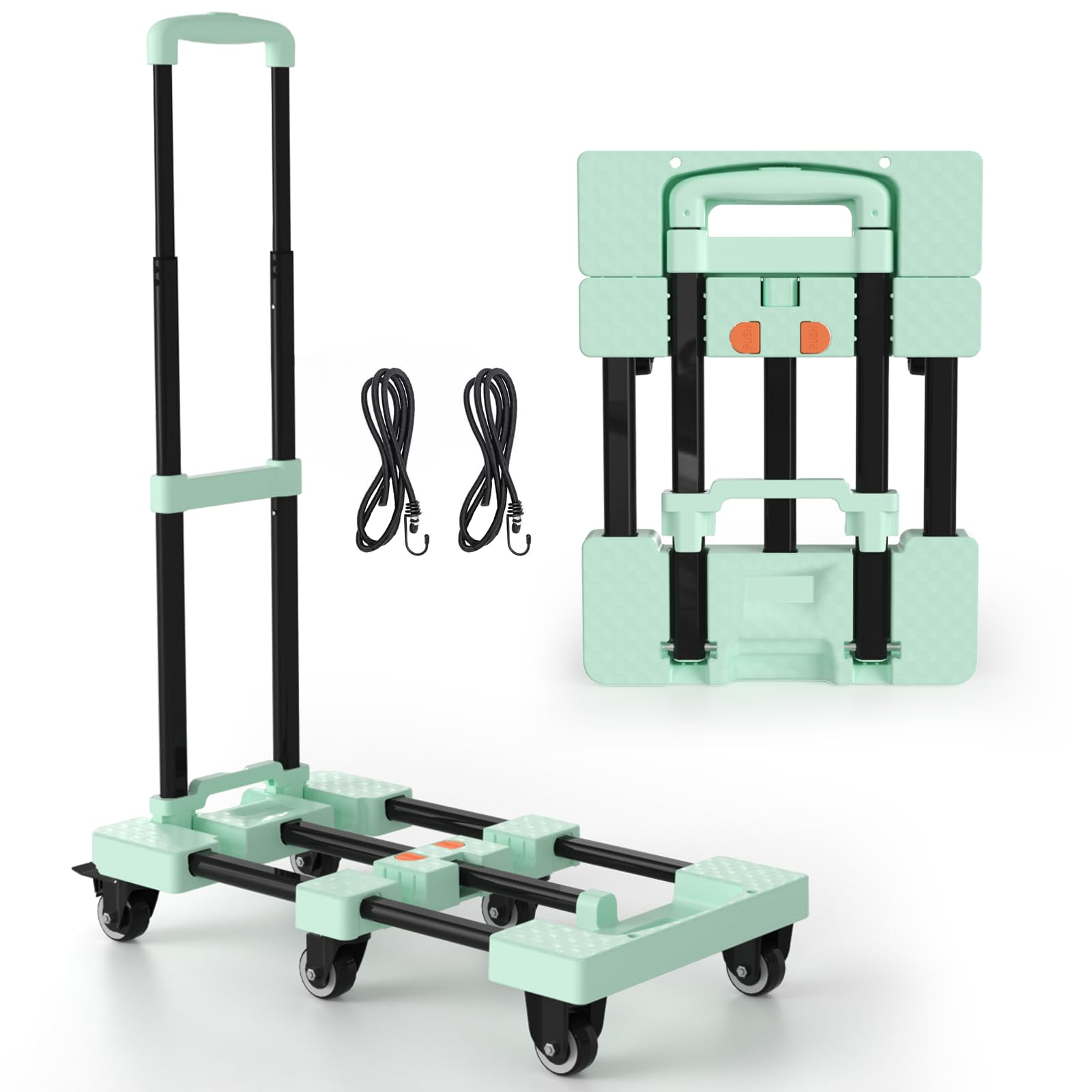 Photo 1 of Voipvvii Folding Hand Truck 500lbs, Portable Heavy Duty Dolly Cart, 6 Wheels Collapsible Luggage Cart with 2 Elastic Ropes - Compact Trolley Cart for Easy Moving - Ideal Hand Cart for Travel and More