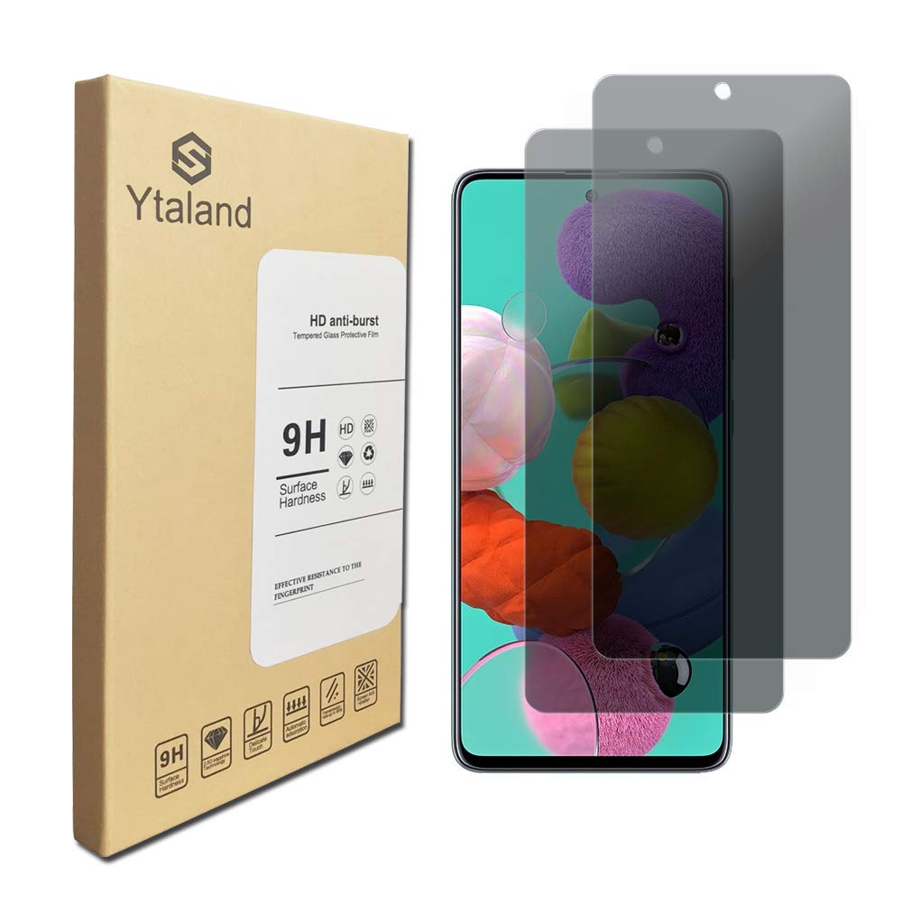 [2 Pack] Ytaland Privacy Screen Protector for Samsung Galaxy A51 / Galaxy S20 FE (Fingerprint Unlock function can't be used), Anti Spy Anti Peep Tempered Glass