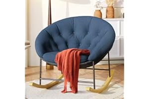 Kidirect Rocking Chair Nursery, Modern Upholstered Nursery Rocking Chairs with Cozy Cushion, Comfy Glider Rocking Chair Indoor &Large Round Saucer Reading Chair Suitable for Living Room/Bedroom(Blue)