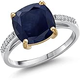 Gem Stone King 3-5 Cttw Gemstone Birthstone and Lab Grown Diamond Engagement Ring for Women | 925 Silver 10K Yellow Gold | 10MM Cushion Cut | Wedding Anniversary Ring