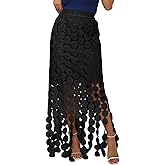 Flygo Womens Maxi Skirt 2025 Summer Boho Hollow Out Fringe Hem High Waisted Lace Long Skirts for Party Wedding Beach