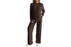 MakeMeChic Women's Maternity 2 Piece Outfits Lounge Set Ribbed Knit Long Sleeve Hoodie and Pants Pregnancy Set