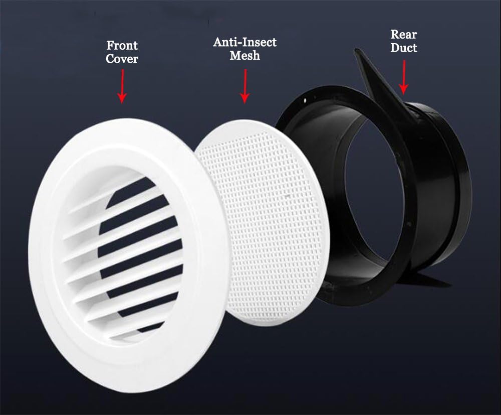 OOPPEN 200mm Diameter Round Air Vent Grille Cover Louver Ventilation Cover in Premium ABS with Anti Insect Mesh for 8’’ ducting - Image 4
