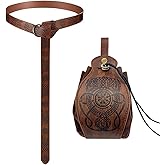 Tvoip 2Pcs Medieval Viking Belt Knight Leather Belt Bag Renaissance Pirate Accessories Medieval Costume Men Women Belt Pouch