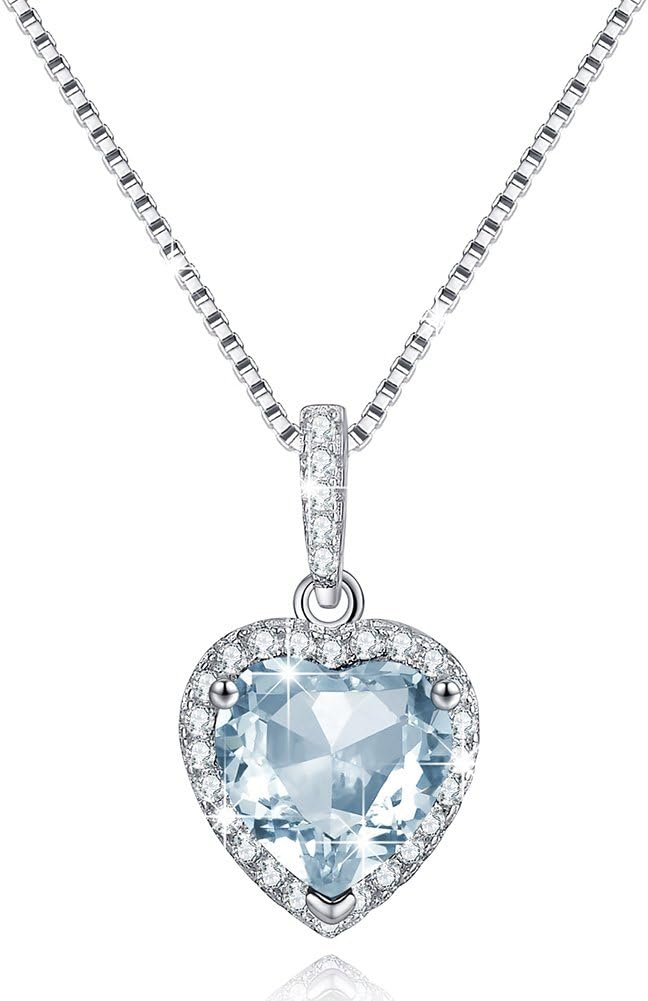 "Shape Of My Heart" Sterling Silver 12 Months Heart Necklace Created Birthstone Pendant Gifts For Women