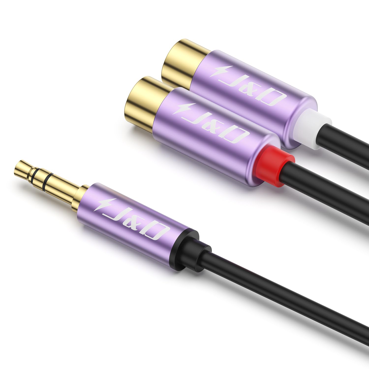 J&D 3.5mm to 2 RCA Cable, Gold-Plated Male to Female Stereo Audio Adapter, Heavy Duty Purple Shell, 0.3 Meter - Durable Audio Extension for Speakers, Amplifiers, and Home Audio Systems