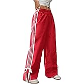 WDIRARA Women's Petite Side Striped Bowknot Track Pants Elastic Waist Wide Leg Baggy Sweatpants Streetwear