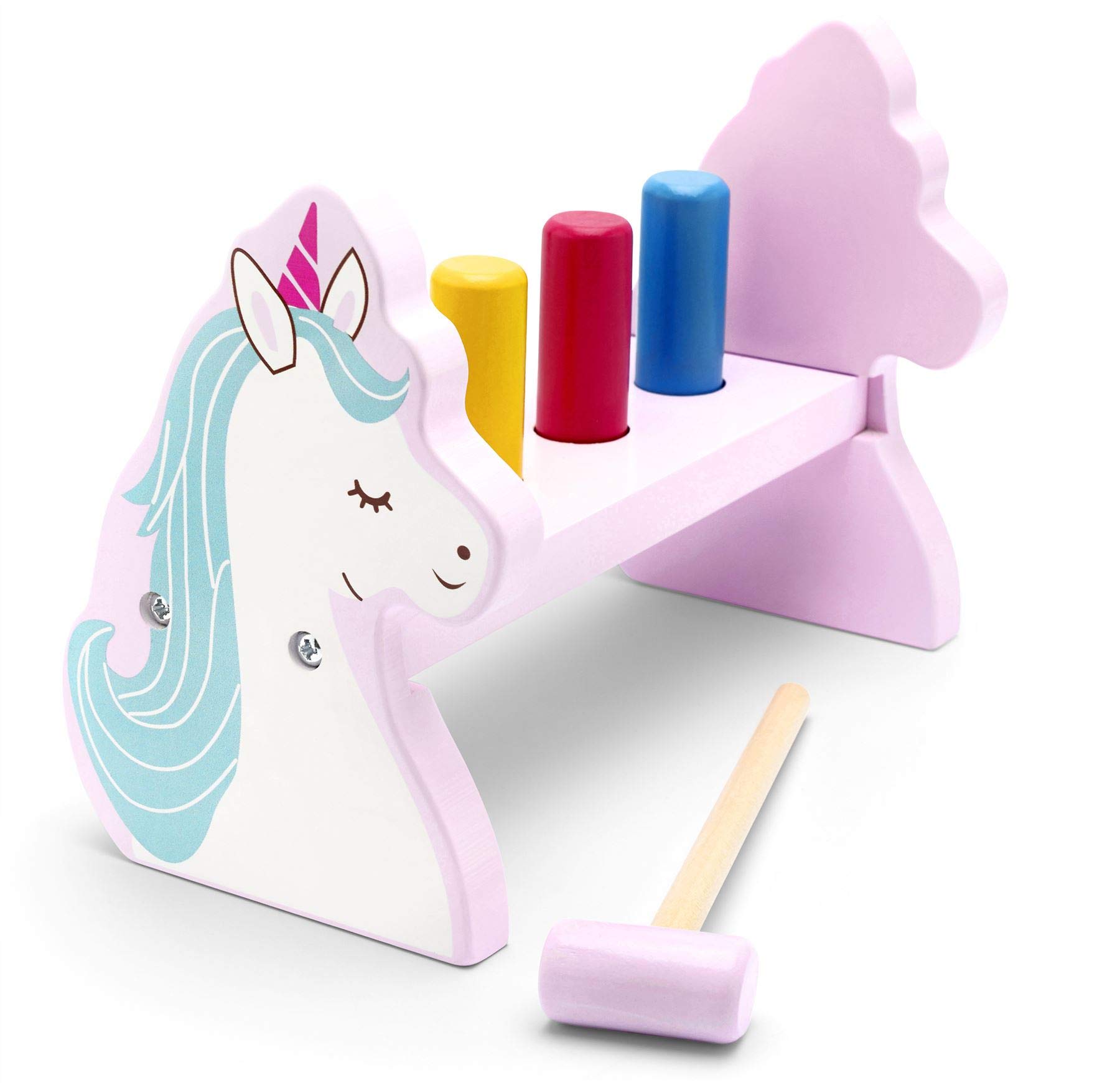 Mousehouse Gifts - Unicorn Hammer Bench Toy for Toddler Development, Wooden Baby Hammer Toy for Girls and Boys 18 Months+