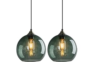 LBSQJ Gray Green Glass Pendant Lights Kitchen Island Lighting Globe Pendant Light Fixtures Modern Pendant Lighting for Kitchen Island Bedroom Living Dining Room Light Fixture(7.87in, 2-Pack)