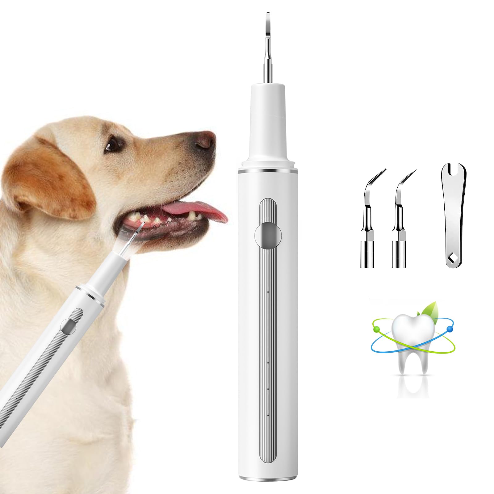 prabensei Dog Teeth Cleaning Kit, Electric Pet Toothbrush Cleaner Toothbrush with 3 Modes and Lights, Suitable for Dogs and Cats-White