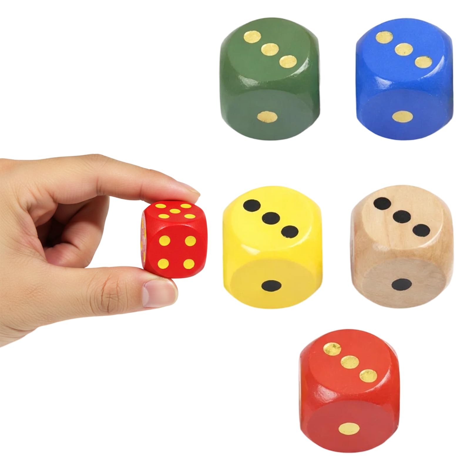 Dice Set, Five 3 cm Cubes for Dice Games and Educational Activities, Large Wooden Dice with Numbered Dots, Gaming Accessories for Tabletop Games, Suitable for Most People to Use