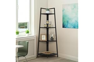 CAPHAUS Tall Corner Shelf Stand, 4-Tier Display Shelves, Ladder Corner Wood Storage Plant Bookshelf with Metal Frame, Versatile Shelving Unit Bookcase for Home Office Space, Black