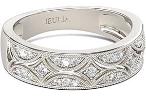 Jeulia Womens Wide Eternity Ring Wedding Band, Milgrain Round Cut 18k White Gold Plated Eternity Band Ring Romantic Birthday 