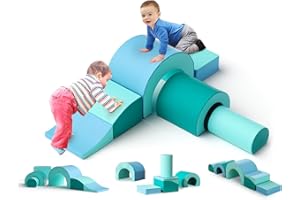 Lischwert Foam Climbing Blocks, Soft Climbing Toys for Toddlers, 5 Pieces Crawl and Climb Foam Playset with Foldable Block and Tunnel, Indoor Climber Activity Play Set for Kids Age 1+