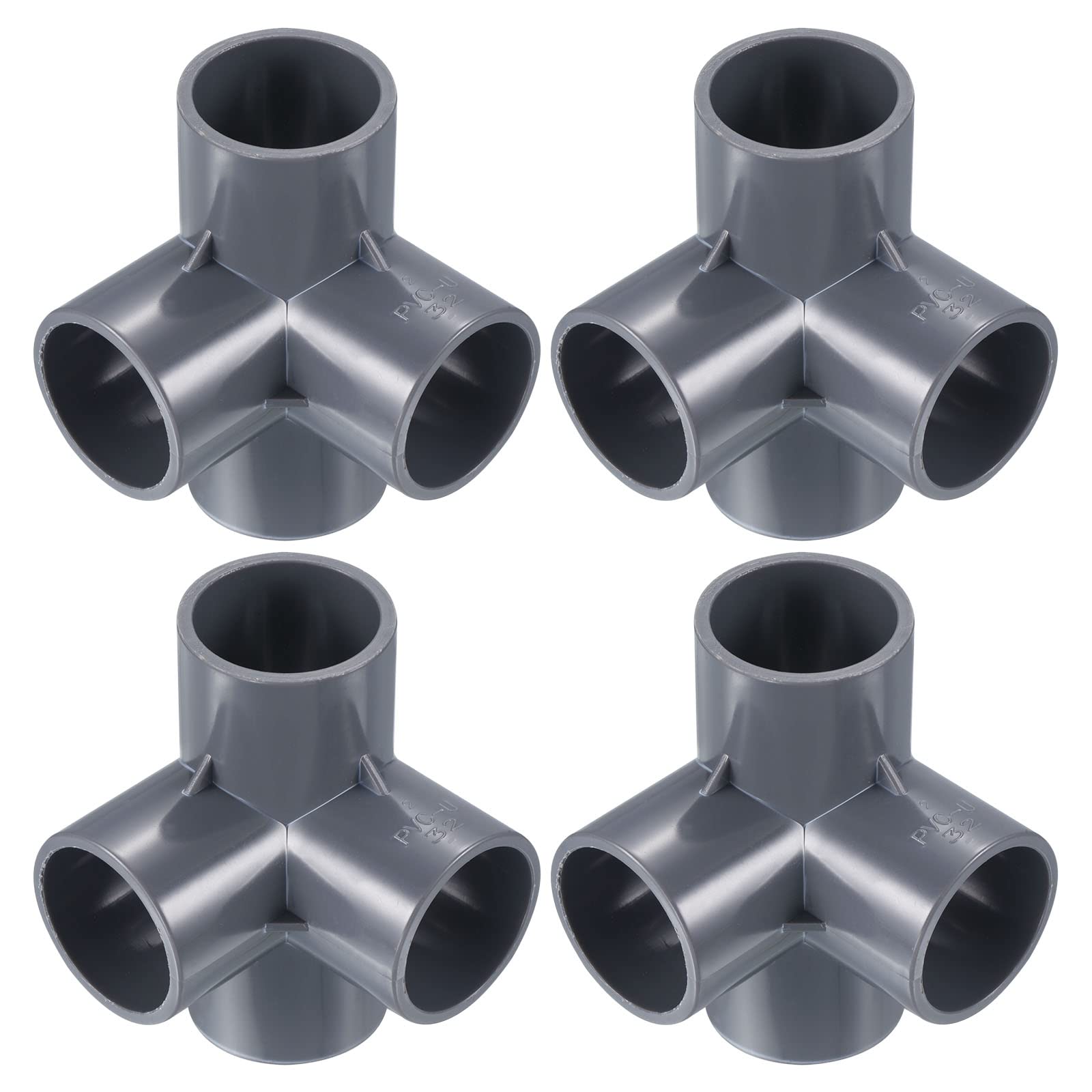 PATIKIL 1 1/4" 4 Way Elbow Pipe Fittings UPVC, 4 Pack Joint Coupling Pipe Adapter for Pipe Connection, Gray