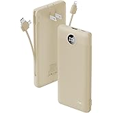 Portable Charger Built-in Cables and AC Wall Plug, USB C Power Bank 10000mAh, Travel Battery Portable Phone Charger Compact Lightweight External Battery Pack for Smart Phones, Tablets etc-Light Coffee