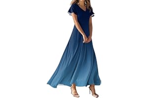 ZCJBWWHF Summer Dresses for Women Elegant V-Neck Short Sleeve Long Maxi Dress Solid/Floral Printed Cocktail Party Dresses