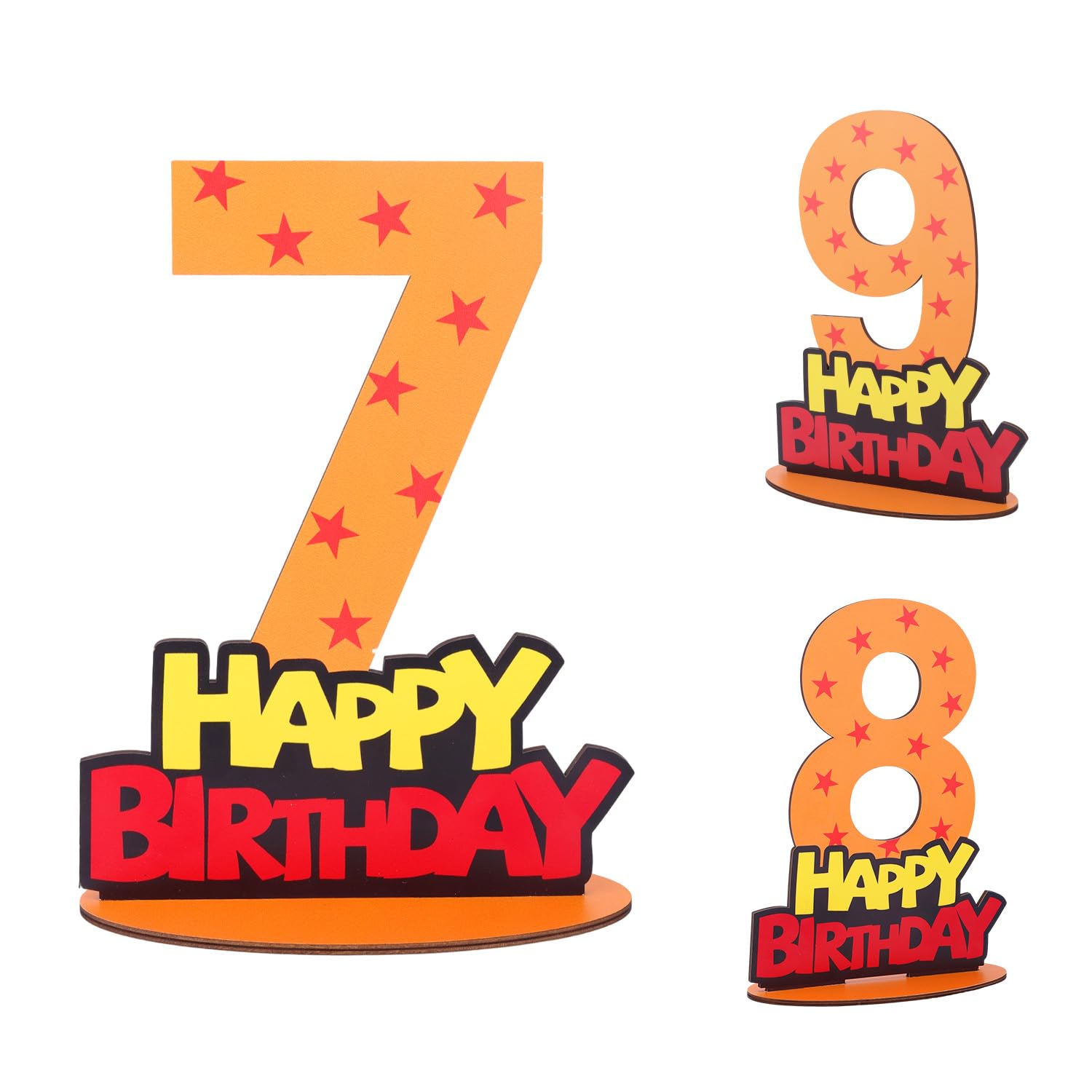 Anime Theme Birthday Number 7 Sign Centerpiece, Red Five-Pointed Star Print Wooden Table Decor with Base Creative Anime Birthday Party Decorations (Number Seven)