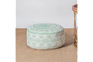 MOCOFO Unstuffed Round Pouf Covers Boho Colorful Geometric Ottoman Pouf Cover with Handle Design,Decoration Footstool for Living Room,Bedroom,Patio (Light Green,18x18x8)