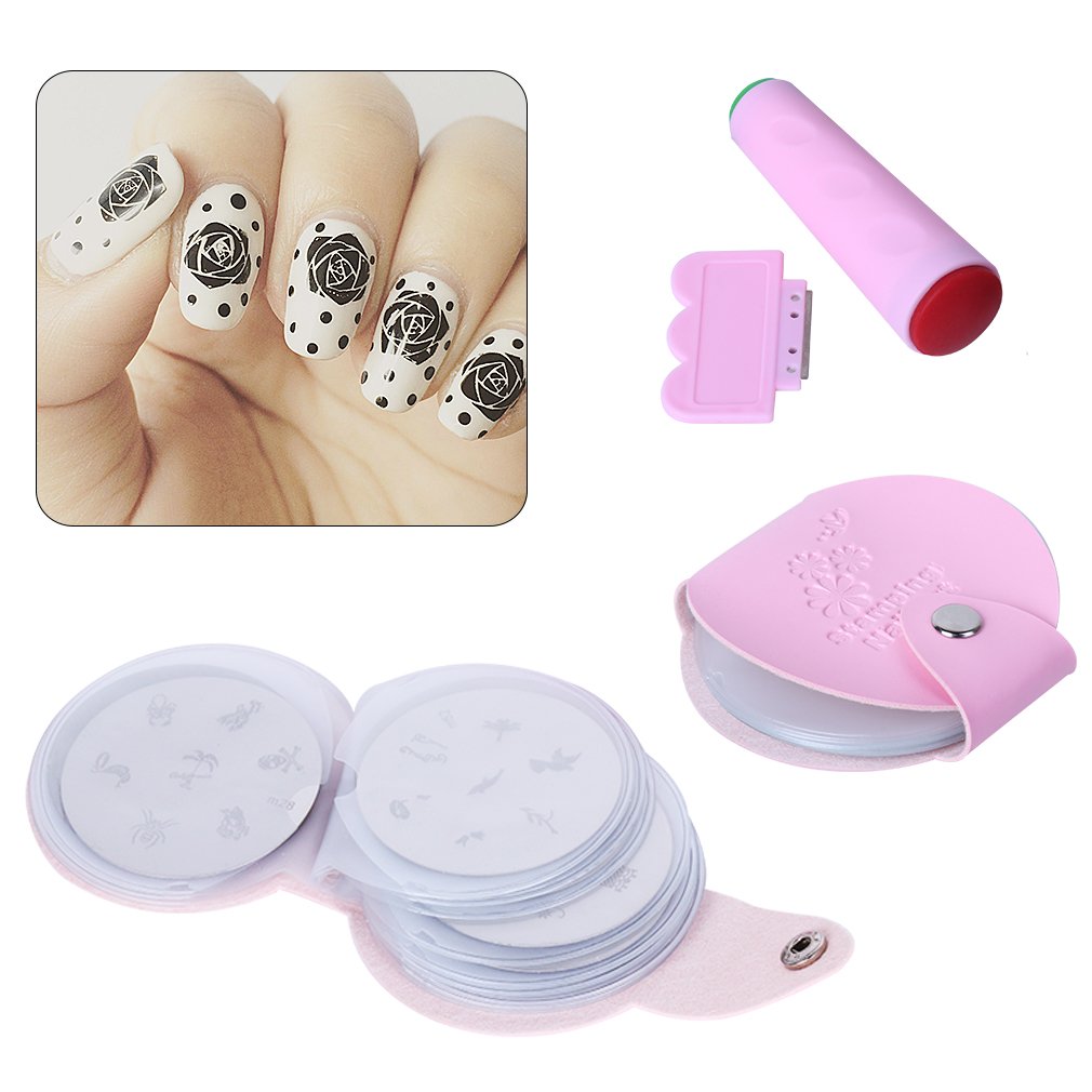 Elite99 Kit Stamping Nail art pour les ongles 24 plaques de différents motifs Tampon double embout rose Porte plaques Amazon Beauté et Parfum