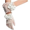 DreamHigh Wedding Flower Girls Mittens Pearl Bow Tie Fish Net Gloves- White