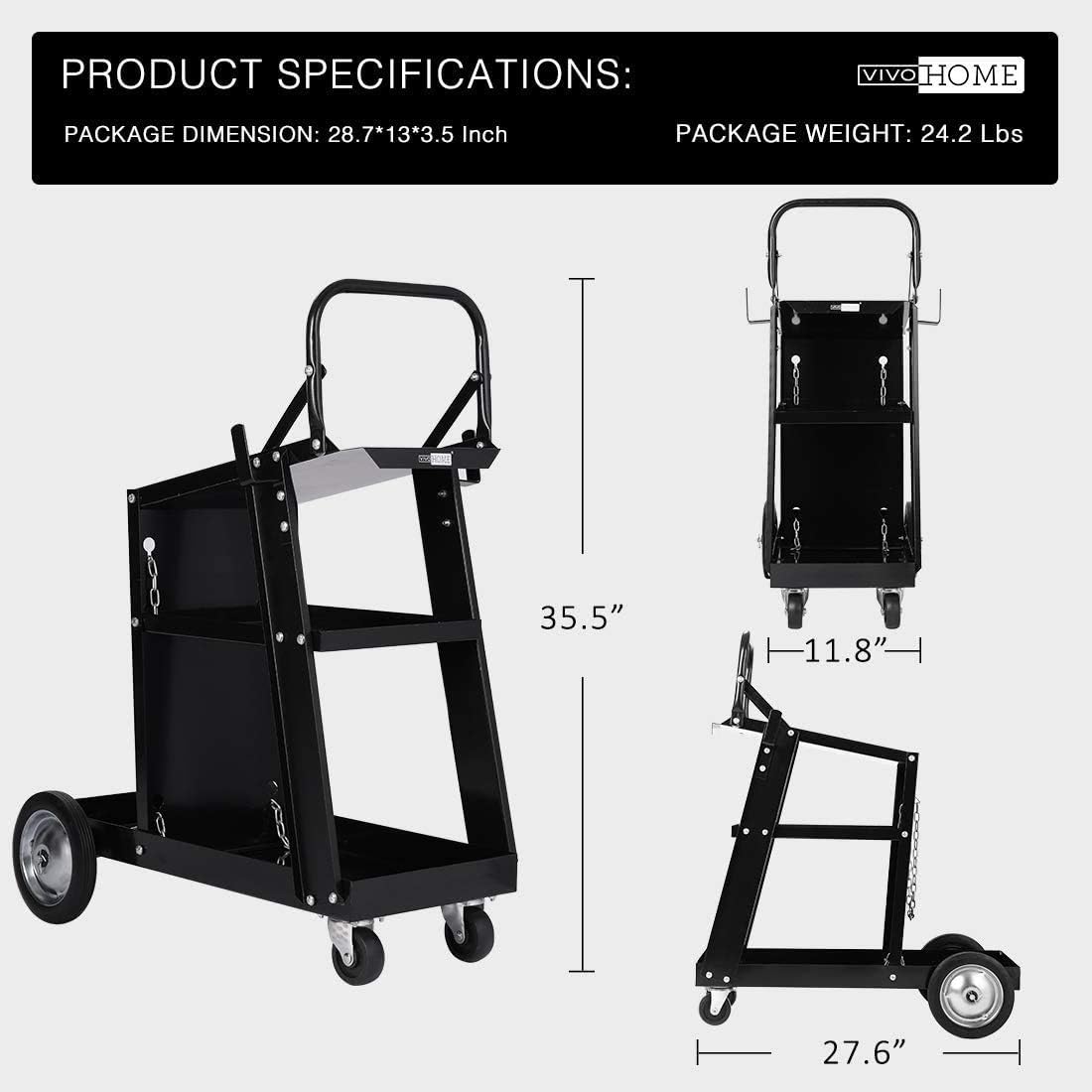 VIVOHOME Iron 3 Tiers Rolling Welding Cart with Wheels and Tank Storage for TIG MIG Welder and Plasma Cutter Black - - 