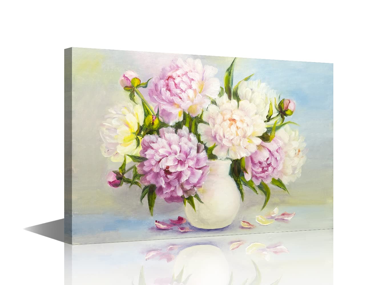TISHIRON Canvas Wall Art Painting,Modern Peony Pink Flowers Nordic Decorative Artwork Oil Painting Print for Bedroom Kitchen Living Room Home Decor Framed Ready to Hang 16x24 inch — image 1
