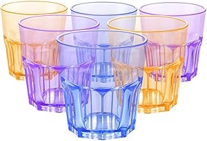 EggFoil Plastic Drinking Glasses, 7 Oz Reusable Colored Plastic Tumblers Cups for Cold Beverages (6 Pack)