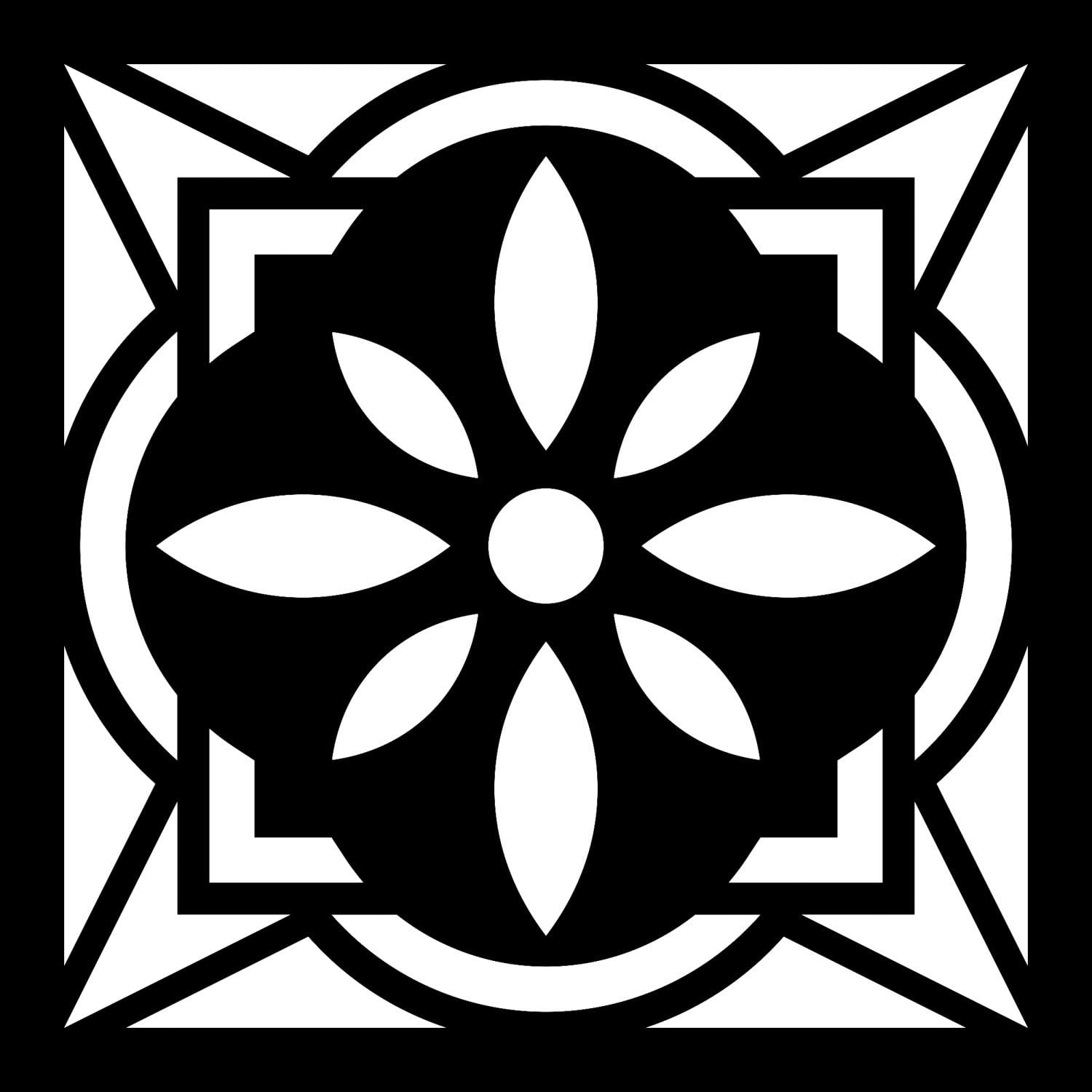 Artemio Stencil Home déco-carreau Cement Flower Geometric, Plastic, black,15 x 15 cm
