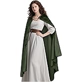 L'VOW Medieval Hooded Cloak with Chain Clasp Renaissance Velvet Cape for Women Halloween LARP Cosplay