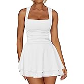 Kaximil Women's Square Neck Ruffle Hem Mini Dress Ruched Waist Short Party Dresses