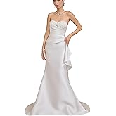 ZHEXUDAI Off Shoulder Satin Wedding Dress Sleeveless – Lightweight Engagement Bridal Gown with Train for Summer Wedding