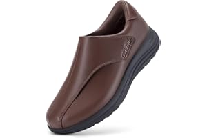 FitVille Diabetic Shoes for Women Wide Slip On Classic Oxford Shoes Business Formal Dress Shoes PU Leather Loafers Sneakers