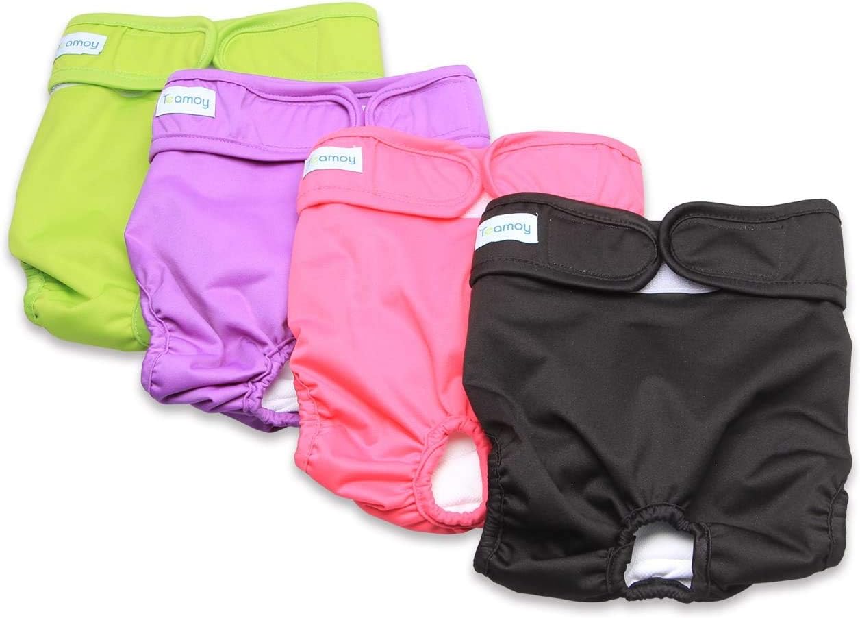 Teamoy 4pcs Pack Female Dog Nappies, Washable Dog Nappies Dog Sanitary Pants, Super-Absorbent and Comfortable, XS - Image 3