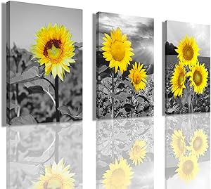 Wall Art Sunflower Living Room Decor - Beautiful Yellow Mural Hanging in The Bedroom And Living Room Restauran Painting 12 x 16 inch x 3 Panel