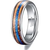 TRUMIUM 6mm 8mm Mens Wedding Band Tungsten Rings for Men Women Whiskey Wood Turquoise Opal Guitar String Black Wedding Rings Beveled Edges Comfort Fit Size 6-13
