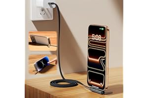 240W Braided Fast Charging Cable with Invisible Foldable Phone Holder, 4.92 FT Type-C to Type-C Cable, Durable 90 Degree Righ