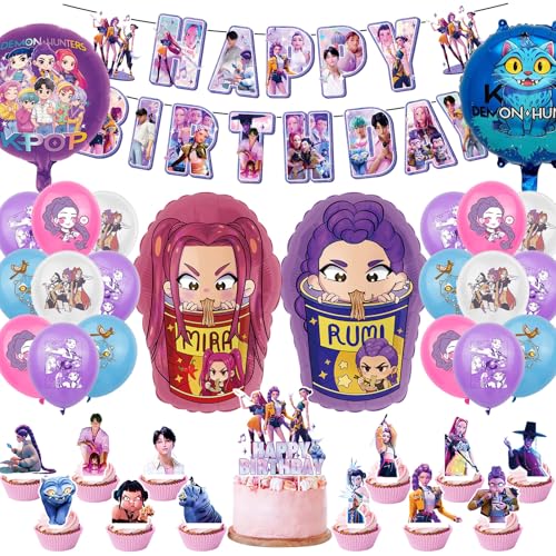 46 Pieces Hunte Birthday Decoration, Hunte Merch with Happy Birthday Banner, Letter Balloons and Cake Topper, Party Decoration Dem0 for Fans and Birthdays