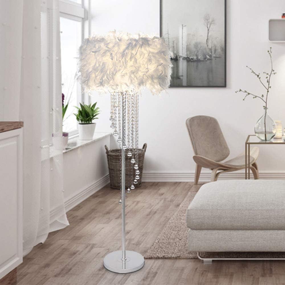 XDLUK European Style Simple Fashion Feather Floor Lamp Crystal Floor Lamp (Button Switch)
