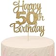 UOAOU Happy 50th Birthday Cake Topper - 50th Anniversary Cake Topper，happy 50th Birthday Cake Topper，50 Cake Topper Gold，50th Birthday Cake Topper，50th Anniversary Cake Topper Gold Party Decorations