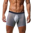 Evankin Men's Boxer Brief Underwear Ice Silk Mesh See Through Underpants Sports Extended Anti Crotch Shorts Running