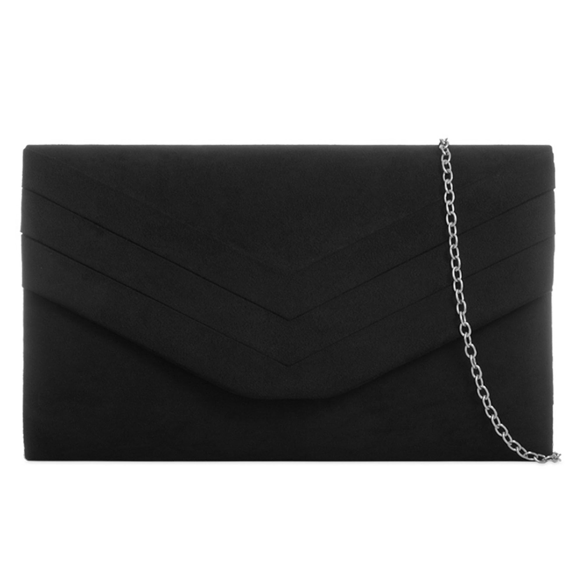 fi9 Women's Stylish Suede Envelop Style Bridal Wedding Evening Clutch Party Purse Hand Bag (Black)