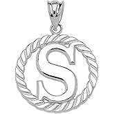 Claddagh Gold Fine 925 Sterling Silver Personalized Initial A-Z Roped Circle Charm Pendant