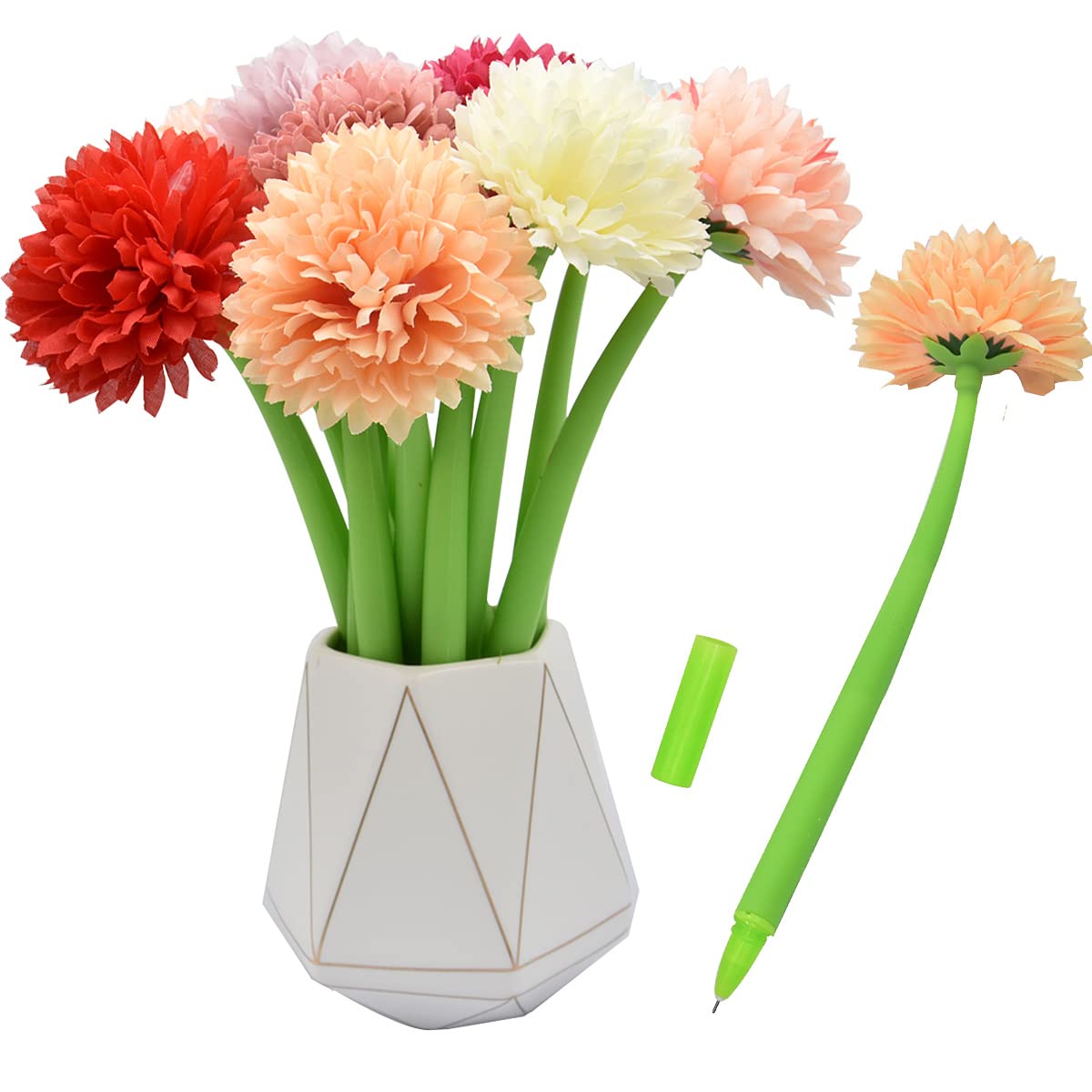 SIPLIV 12Pcs Creative Artificial Flowers Gel Ink Pen Ballpoint Pen Liquid Black 0.5mm Gel Ink Rollerball Pen for Girls Women, Office School Supplies - Melaleuca Chrysanthemum