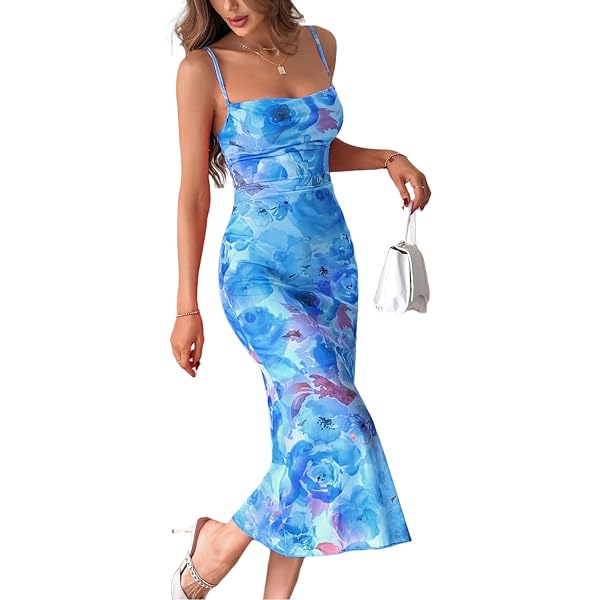 LIGHT DOT Women's Floral Mesh Maxi Dress - Spaghetti Strap Bodycon Long Dress